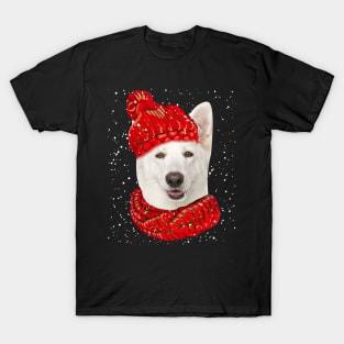 German Shepherd Wearing Red Hat And Scarf Christmas T-Shirt